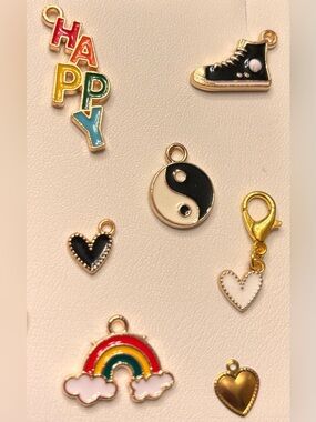 New fun skater vibes enamel Charm Set heart sneaker Yin Yang and Rainbow pendant
